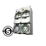 2 x 32 Amp 3 Pin Vertical Protected Outlet IP66 RCD Switched Socket