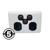 Slim Wafer DGPO With Extra Switch GPO White cover on BLACK Outlet Slimline