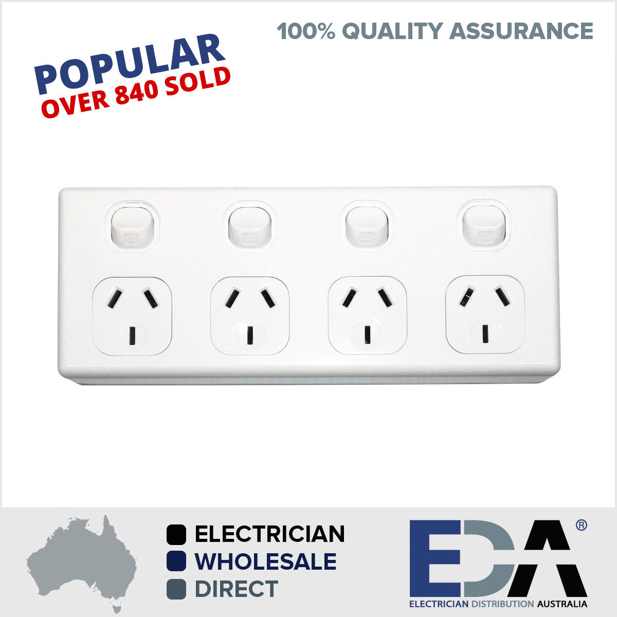 4 Gang GPO Power Point Quad Socket Outlet