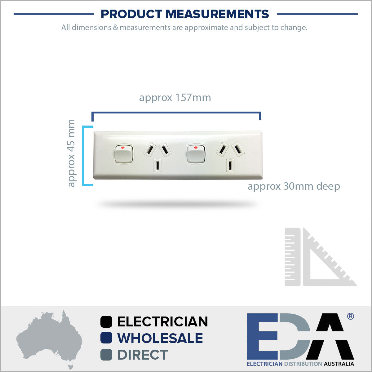 Narrow Skirting Double GPO Power Point For Generators Electrical Switch 10 amp