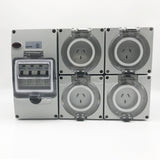 4 x 10 Amp 3 Pin Protected Outlet Single Phase IP66 RCBO 4.5ka Switched Socket