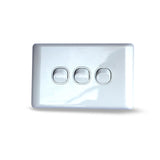 3 Gang Light Switch With Glass Look Cover Plate And Second White Cover.