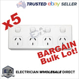 4 Gang GPO Power Point Quad Outlet Socket  + 4 Way Double Power Point (BULK BOX 5 pcs)