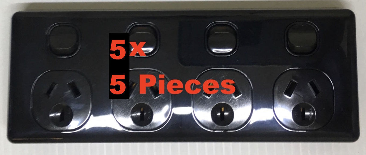 4 Way Power Point BLACK GPO Quad DOUBLE POLE Outlet Socket Four Gang x5 Caravan