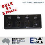 4 Way Power Point BLACK GPO Quad DOUBLE POLE Outlet Socket Four Gang x5 Caravan