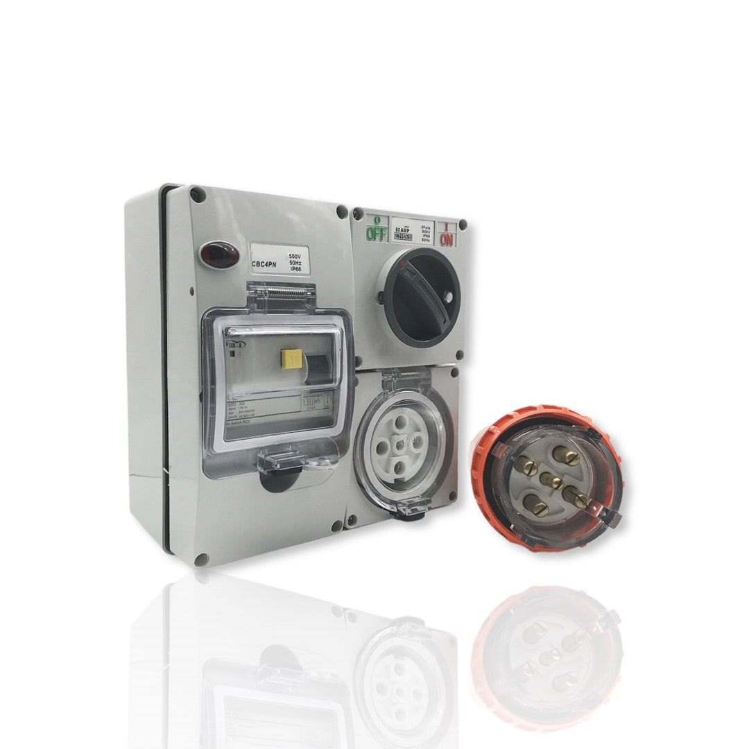 5 pin 50 Amp Protected Outlet with Plug IP66 Industrial 63 Amp RCD Caravan