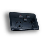 Black Gloss Double Power Point GPO + Extra Switch Outlet Wafer Slim Upmarket