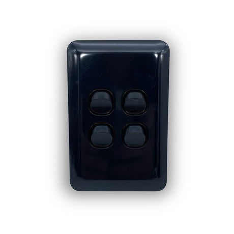 Black Gloss Four Gang Upmarket Light Switch Slim Wafer Slimline Electrical 4