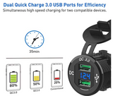 Dual SuperFast USB 3.0 Car Charger - Power Supply Complete Kit + LED Volt Meter.