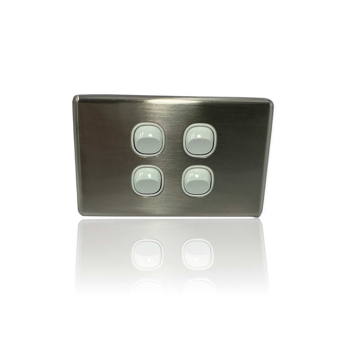 SLIM 4 Gang Switch Brushed Aluminium Silver Outlet METAL Budget Four slimline