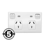 Double Power Point GPO W. Neon Indicator Wall Outlet Safety Hazard Areas 10 Amp