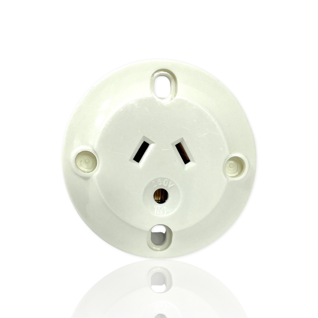 Plug Base Surface Socket Flush or Panel Mount With Round Earth Outlet 240v 3 Pin