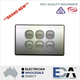 Silver 6 Six Gang Switch Plate Brushed Aluminium METAL Budget Slimline