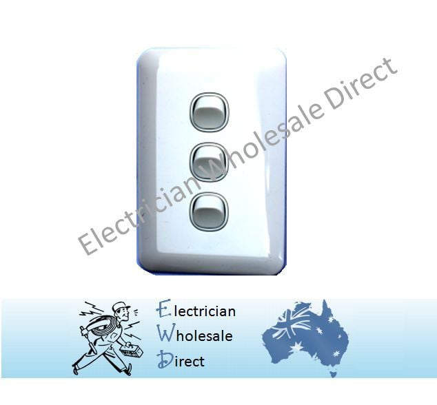 Slim Wafer 3 Gang Light Switch White Bakelight Slimline Electrical outlet