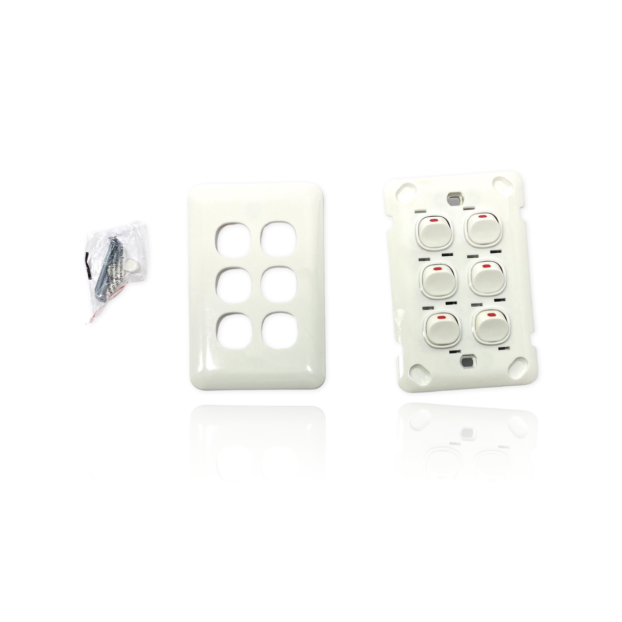 Slim Wafer 6 Gang Light Switch White Bakelight Slimline Electrical