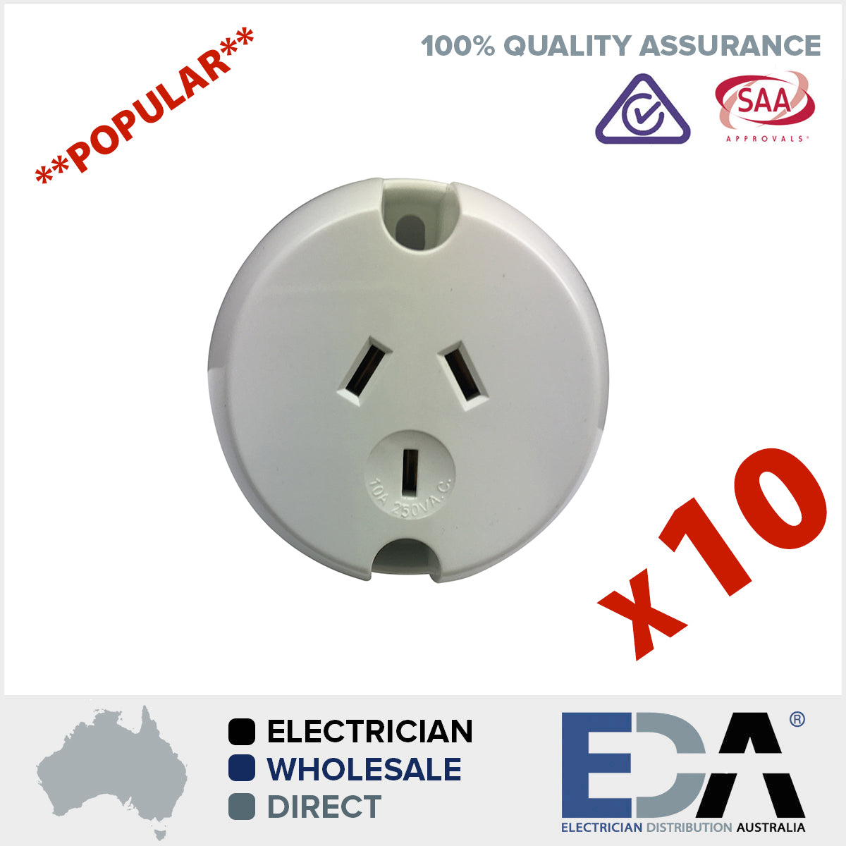 Surface Sockets Plug Base BULK 10 X  Electrical Outlets Fan Base Surface LED NEW