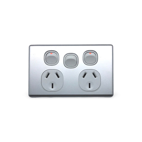 Slim Double GPO Outlet Light Switch Plate Silver Cover Metal Stainless Steel