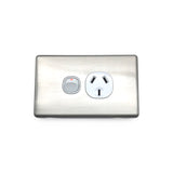 Slim Double GPO Outlet Light Switch Plate Silver Cover Metal Stainless Steel