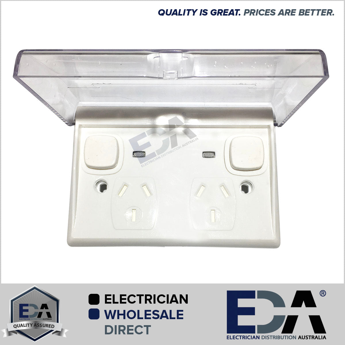 Weatherproof IP66 Double GPO Power Point & Neon Outside Outlet Outdoor CLEAR LID