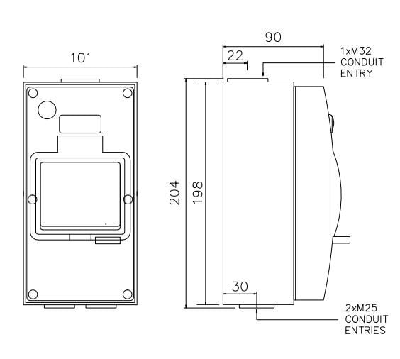 Weatherproof 4 Pole Enclosure Box Switchboard with Neon Light IP66