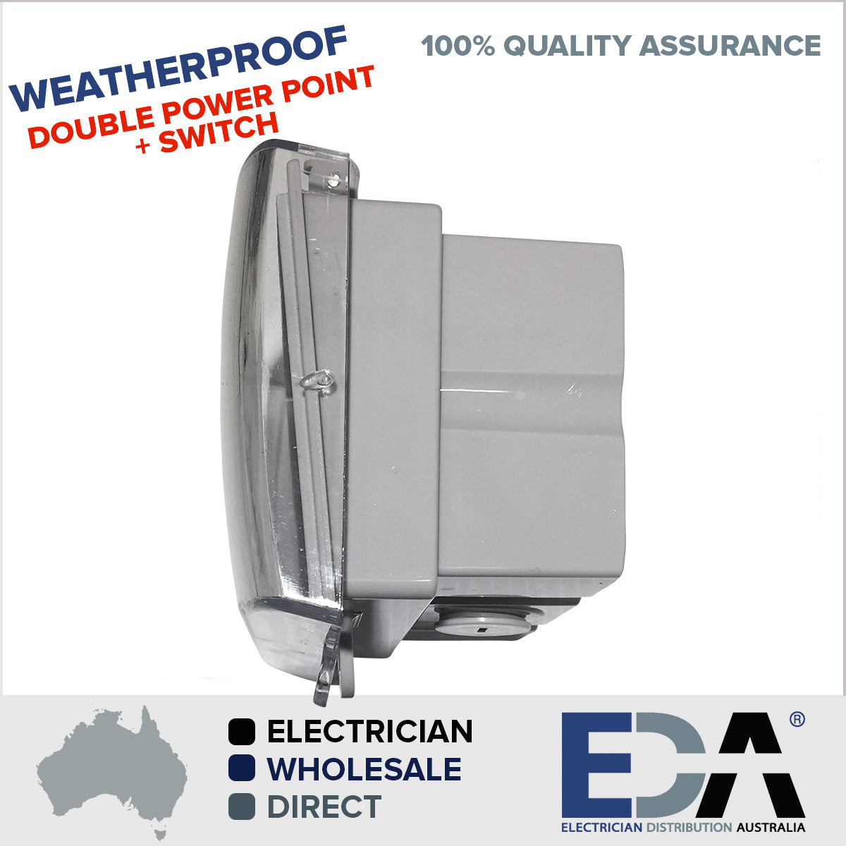 Weatherproof Double Power Point + Switch & Water Enclosure Lock Clear Lid GPO